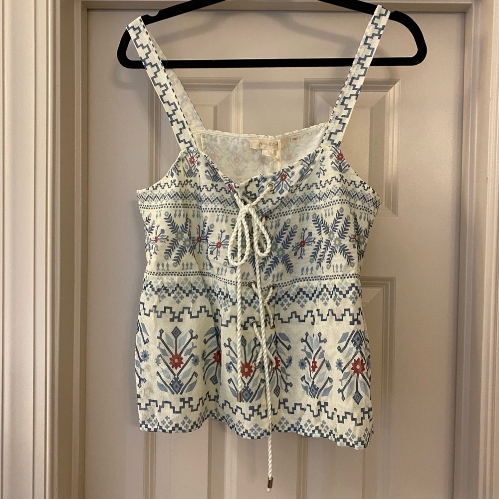 NWT Forever That Girl Embroidered Lace-Up Camisole Tank Top - Ivory
